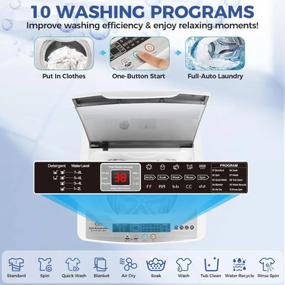 Nictemaw Portable Washing Machine 20Lbs Capacity 2.8 Cu.ft Portable Washer and Dryer Combo with 10 Programs and 8 Water Level
