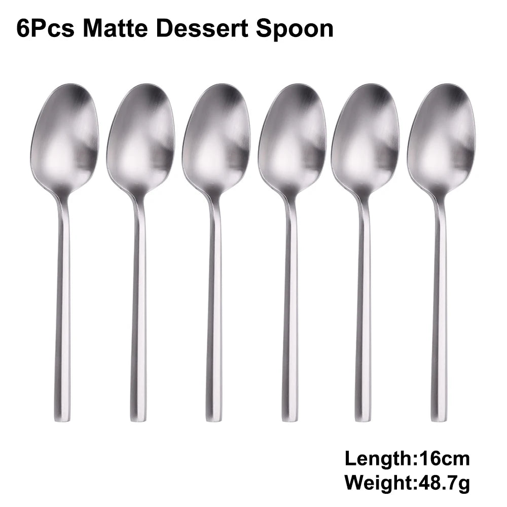 6/16/20Pcs Stainless Steel 304 Cutlery Set Mirror Sliver Tableware Western Hexagonal Handle Dinner Set Matte Knife Fork Spoon