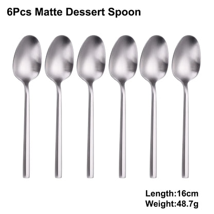 6/16/20Pcs Stainless Steel 304 Cutlery Set Mirror Sliver Tableware Western Hexagonal Handle Dinner Set Matte Knife Fork Spoon