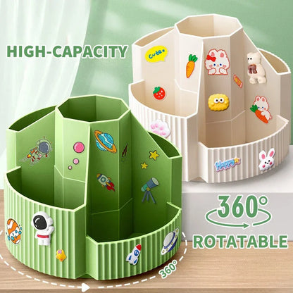 5 Slots Stationery Storage Box 360 Degree Rotating Cute Pencil Cup Pot Desktop Stationery Organizer for Home Office School