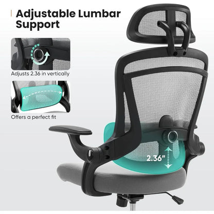 Ergonomic High-Back Mesh Office Chair with Adjustable Headrest and Lumbar Support for Comfortable Swivel Desk Use