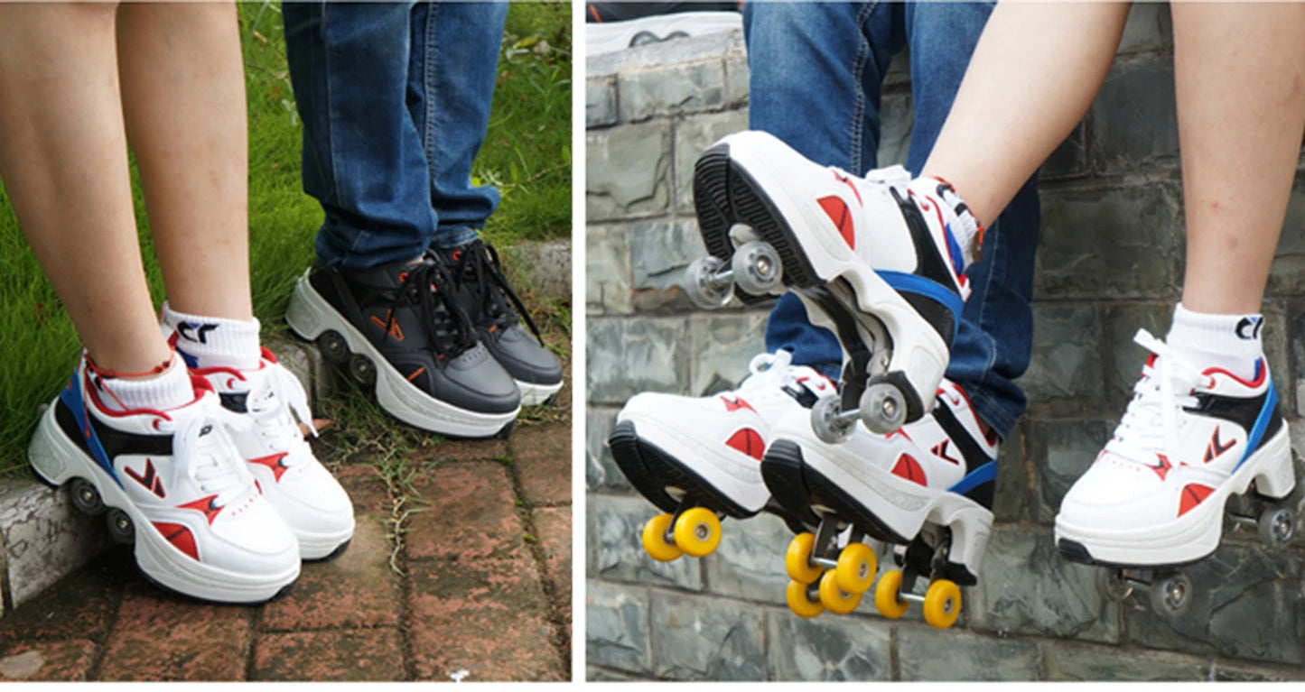 Casual Deformation Parkour Sneakers Skates Kids Four-Wheel Roller Skate Shoes Adult Christmas gift Sport Roller Skate Shoes