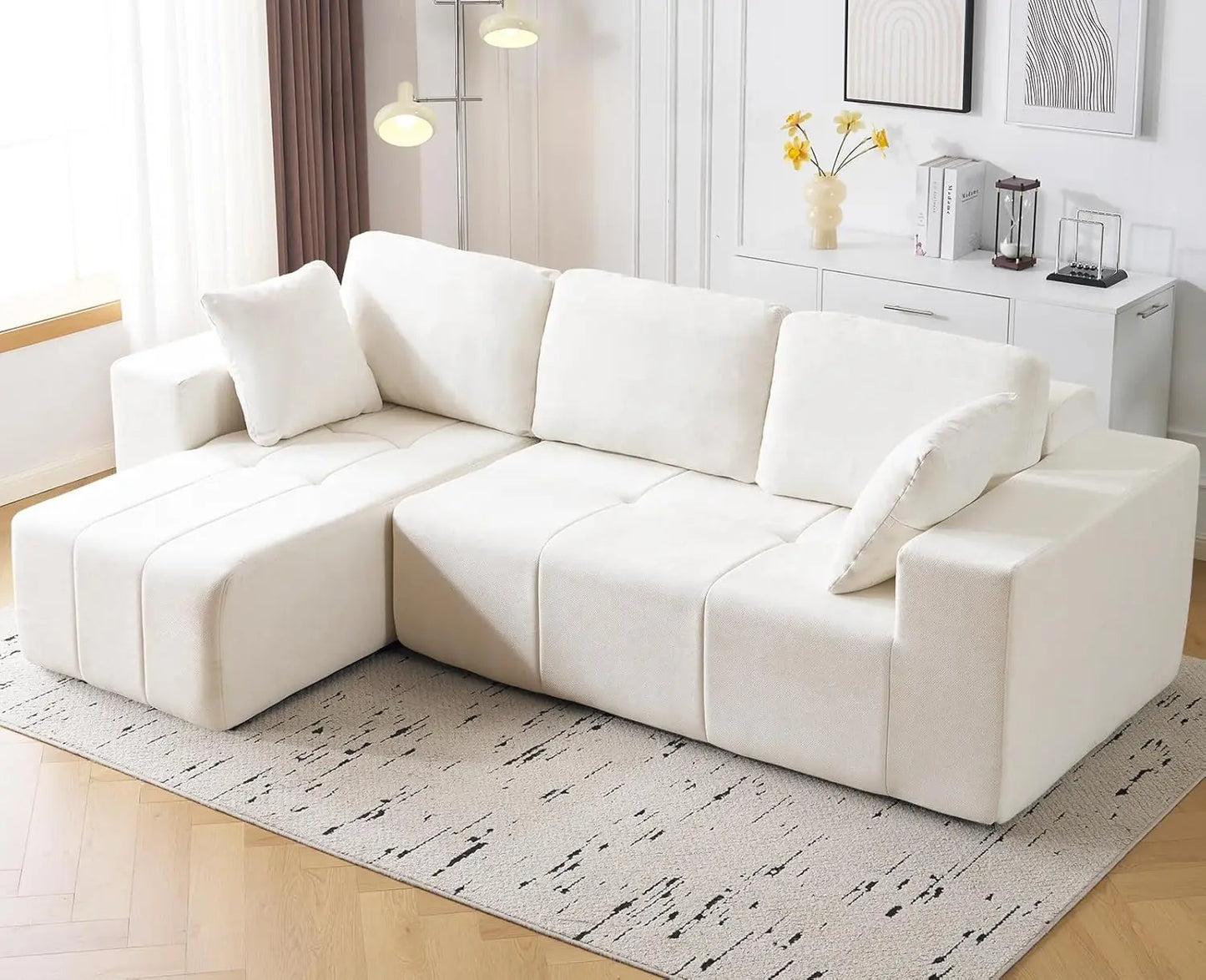 105" Cloud Modular Sectional Couch,Chenille Boneless Couches with Deep Seat,Upholstered L-Shape Sofa with Chaise