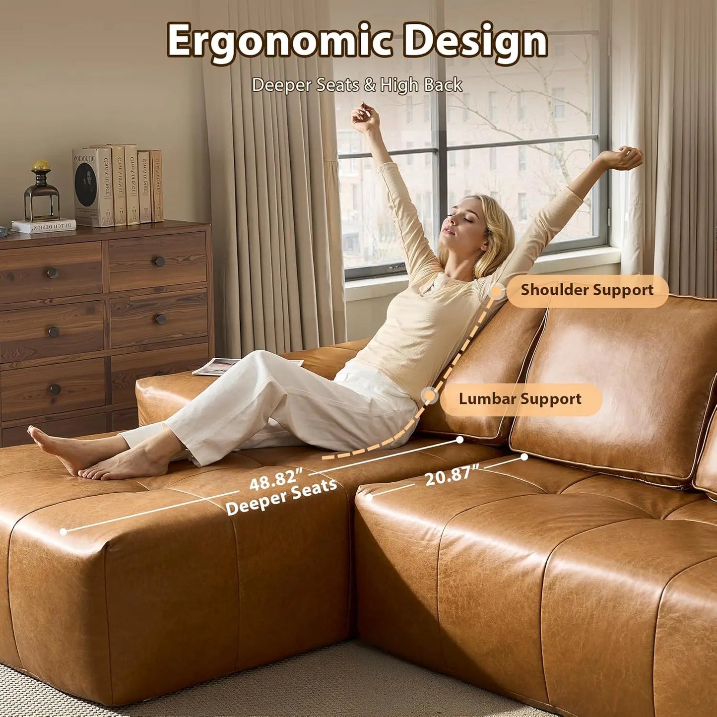 114 in Faux Leather Modern Modular Sectional Sofa - Boneless L-Shaped Couch with Chaise, Sectional Couches for, Customized