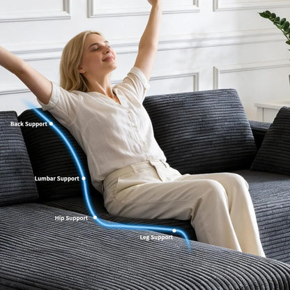 106" Corduroy Sectional Couch, Boneless L Shaped Couch with Deep Seat, Cloud Foam Sofa with Oversized Chaise, Sectional Sofa No