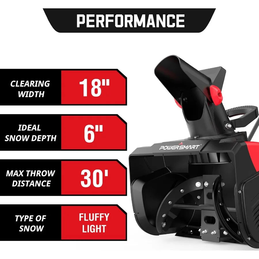 18-Inch Corded Snow Blower Electric Snow Thrower with 15-Amp Motor 30' Throwing Distance DB7517