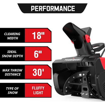 18-Inch Corded Snow Blower Electric Snow Thrower with 15-Amp Motor 30' Throwing Distance DB7517