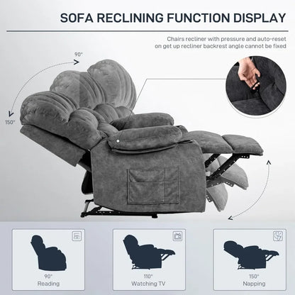 The New-Recliner Chair Modern Ergonomic Lounge Single Sofa Seat Living Room Gravity Recliners Foam Filling 2 Cup Holders & Side
