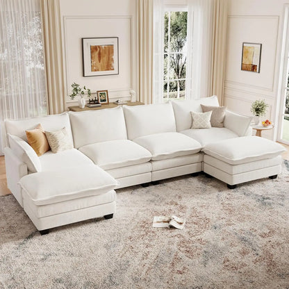 Cloud Couch Modular Sectional U Shaped Sofa with Movable Ottoman Comfy Chenille Living Room Furniture Customized