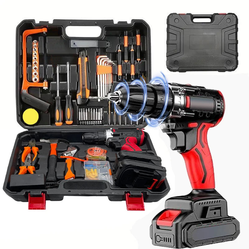 36VF Drill Combination Kit, 2 Batteries And A Fast Charger And Portable Housing With Work Lights, 2 Speed Adjustable