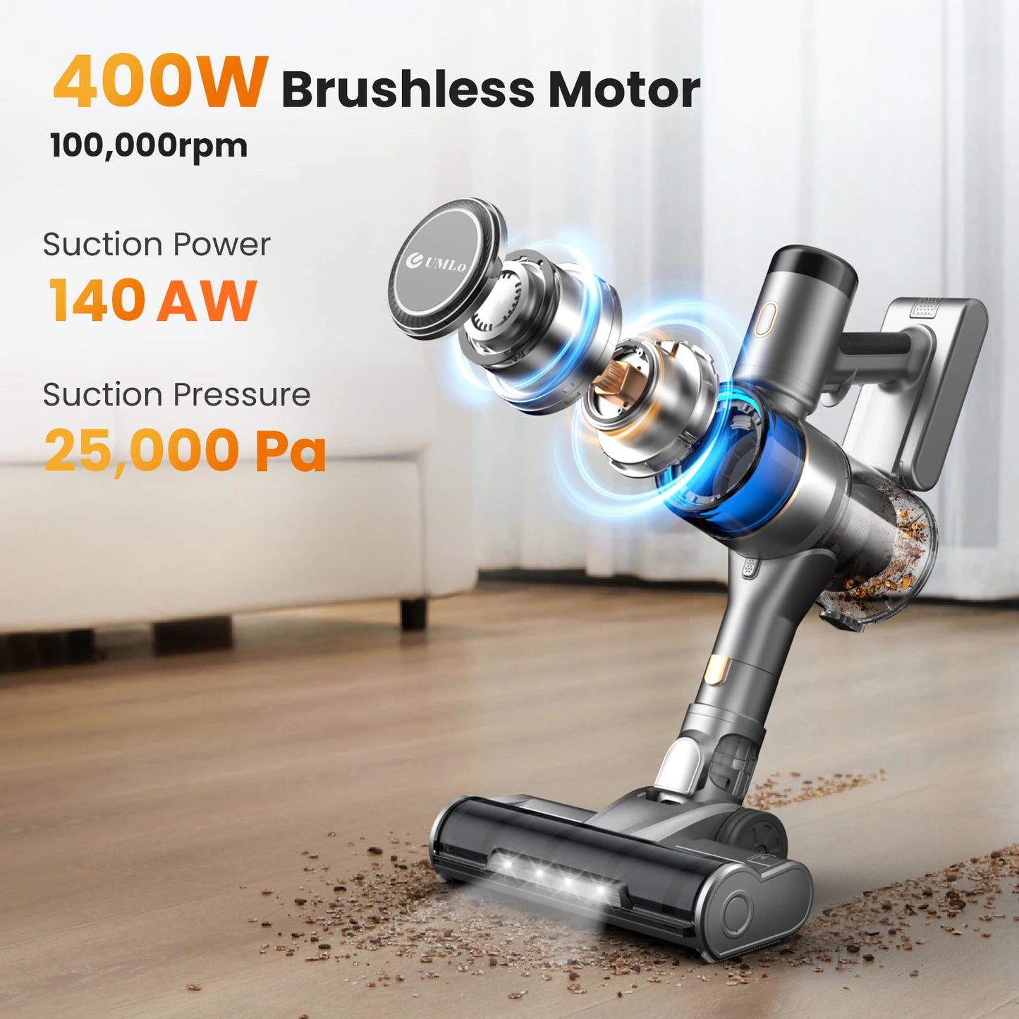 INSE S9 Wireless Vacuum Cleaner 30Kpa Stick Vacuum with LED Display 55min Runtime Smart Adjustment Dual Roller Brushes Cleaning