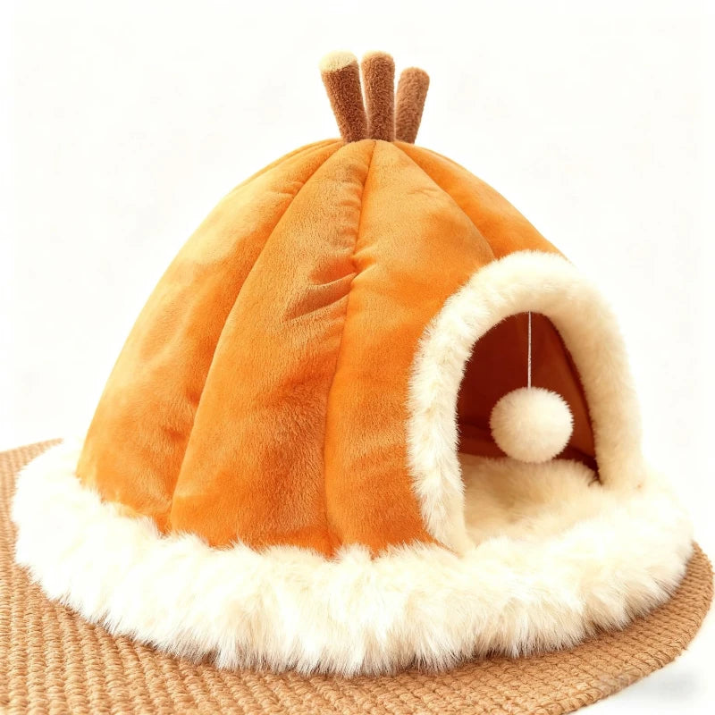 Extra Large Winter Cat Nest Closed Four Seasons Universal Pumpkin colored Cat Nest Pet Cat Villa Sleep Thickened Tent