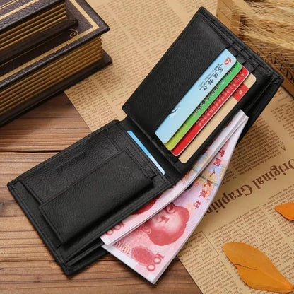 Genuine Leather Mens Wallet Premium Product Real Cowhide Wallets For Man Short Black Wallet Portefeuille Homme Short Purses
