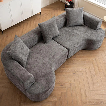 80“ Curved Loveseat for Small Spaces, White Curved Couches for Living room, Compression Sofa in a Box with 2 Pillows,