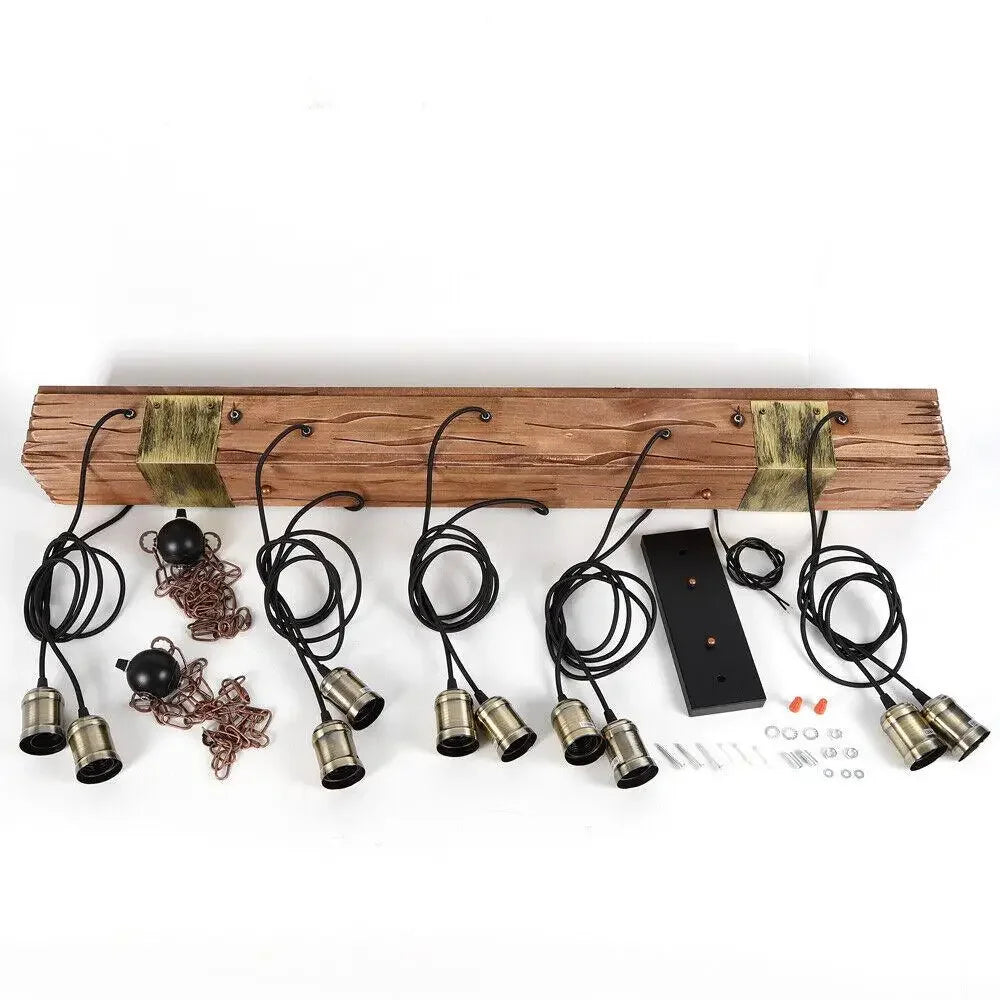 Wooden Beam Light Rustic Farmhouse Chandelier Wooden Pendant Light Fixture for Pool Table Kitchen Island