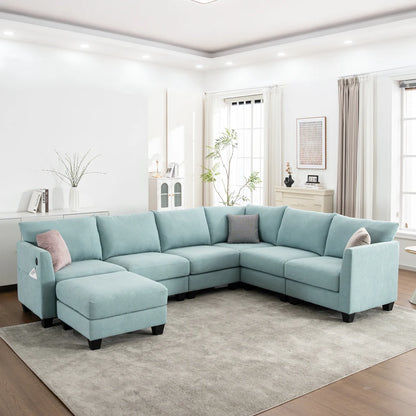 122.8" Luxury Modular L-Shaped Sectional Sofa, Large Cloud Couch w/ Ottoman, Modern Living Room Furniture Set, Soft Comfort