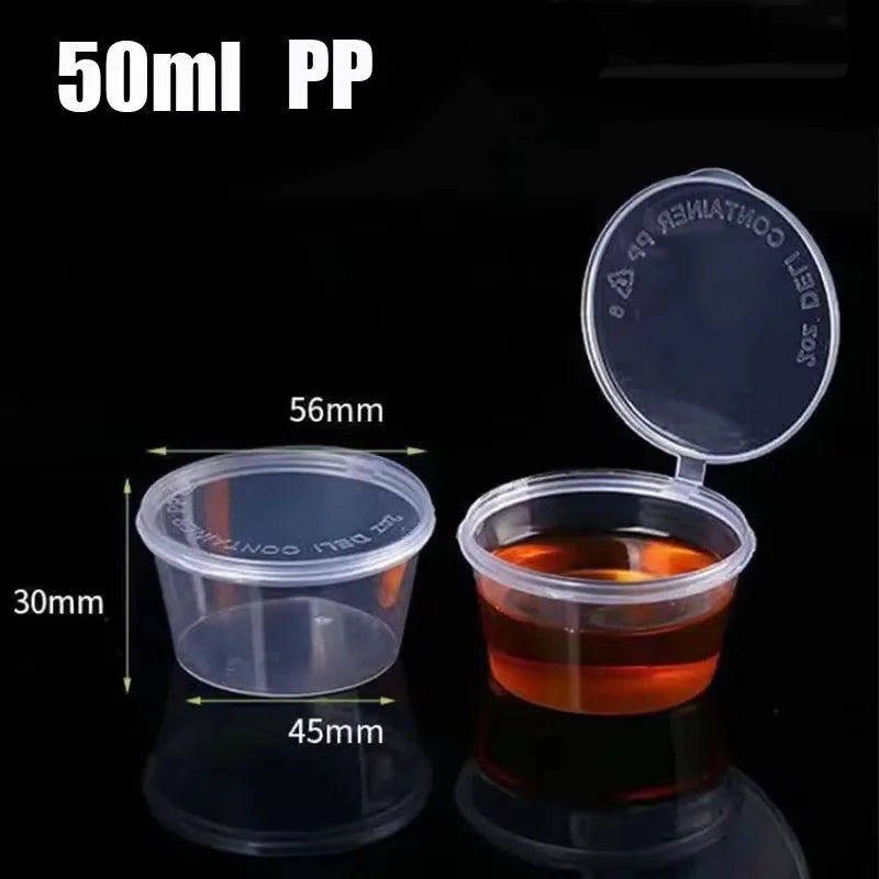 2oz/1oz Plastic Sauce Container Box Spice Cup With Lids Disposable Portion Cups Salad Dressing Seasoning Mini Kitchen Organizer
