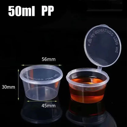 2oz/1oz Plastic Sauce Container Box Spice Cup With Lids Disposable Portion Cups Salad Dressing Seasoning Mini Kitchen Organizer