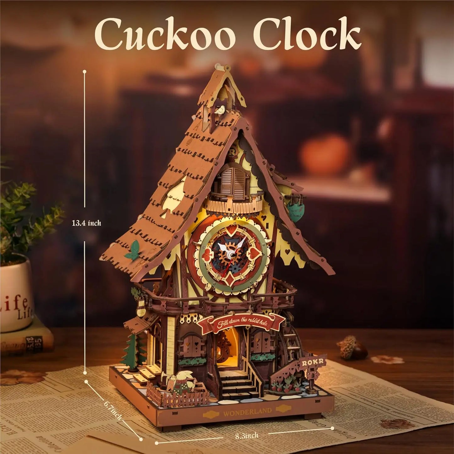 Robotime Rokr 3D Wooden Puzzle Cuckoo Clock Kit Black Forest Style with Working Bird  DIY Clock Model Kit for Kids Adults Model