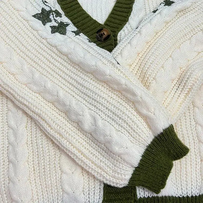 Evermore Cardigan Taylor Version Green Vine Embroidered Button Down Cable Knit Sweater Women Fall Winter Vintage Outfit