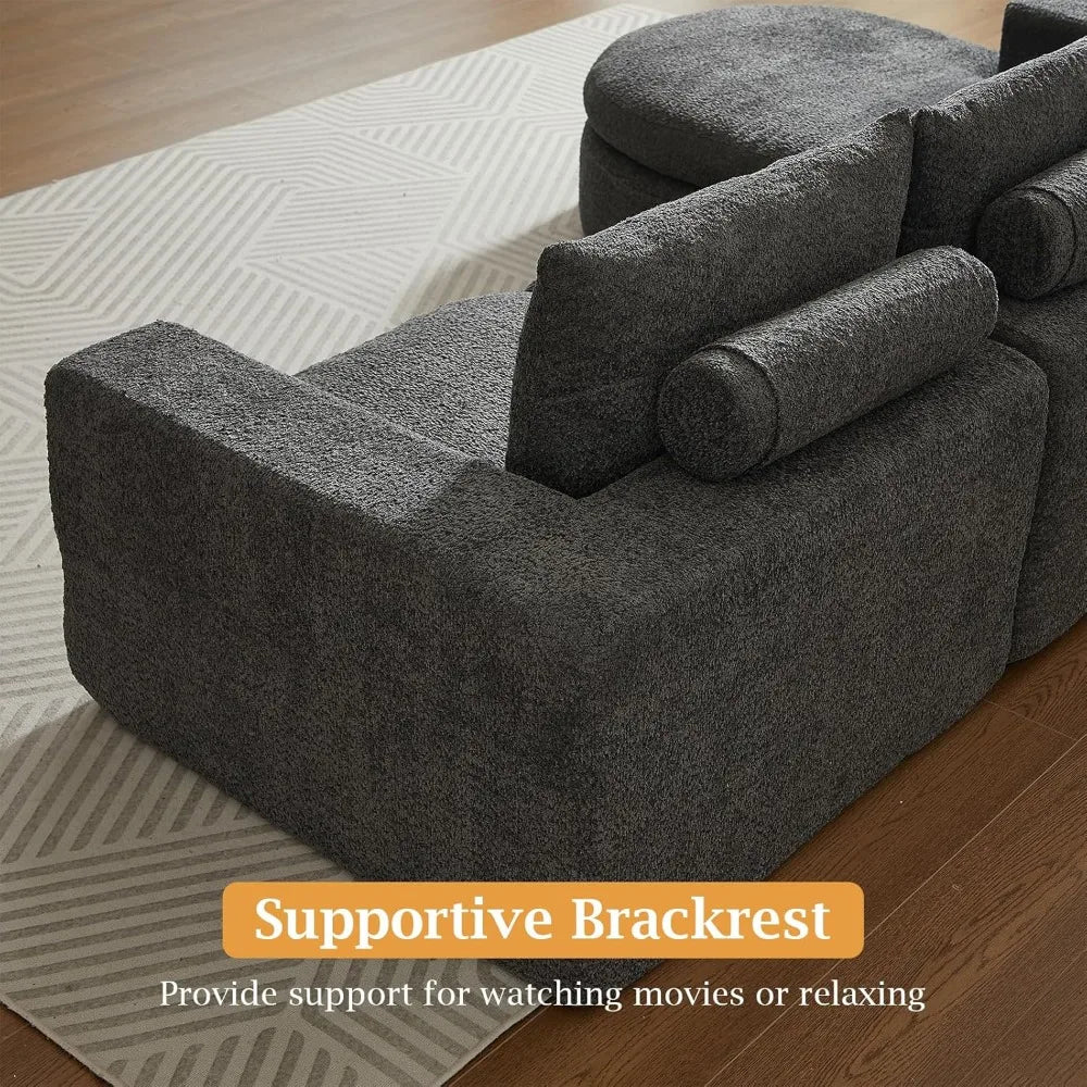 99" Modular Sectional Sofa, Cloud Sectional Couch with Neck Pillow & Deep Seat,Chenille Boneless Couches with L-Shape,Customized