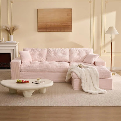 102" L-Shape Modular Sectional Sofa Deep Seat Corduroy Comfy Couch Ottoman Living Room Set, Customized