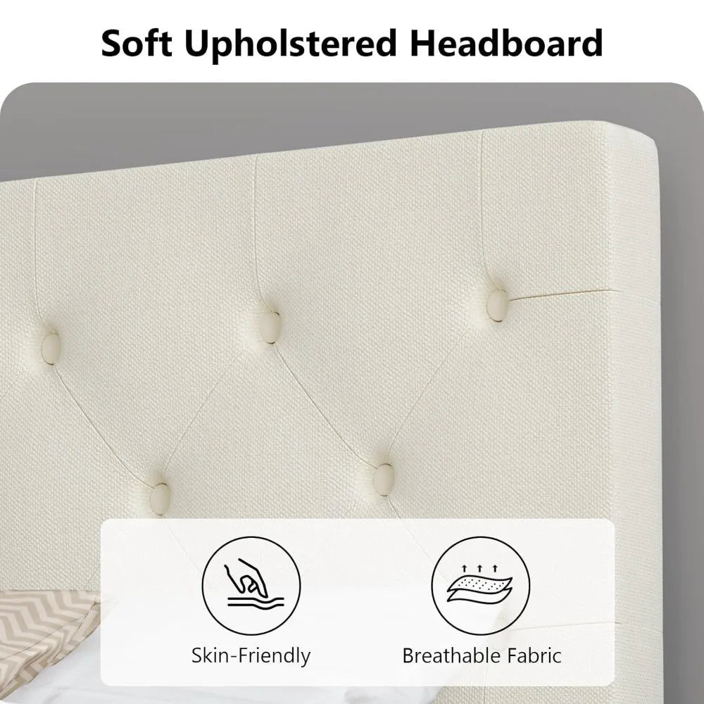 Bed Frame with Headboard, Linen Fabric Upholstered Platform Bed Frame, Button Tufted Bed Frame , Customized