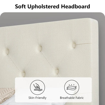 Bed Frame with Headboard, Linen Fabric Upholstered Platform Bed Frame, Button Tufted Bed Frame , Customized