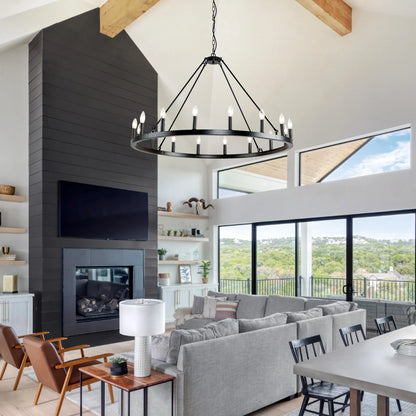 16-Light Wagon Wheel Chandelier Round Matte 43 inch Modern Rustic Farmhouse Pendant Light Large Chandeliers for Living Room