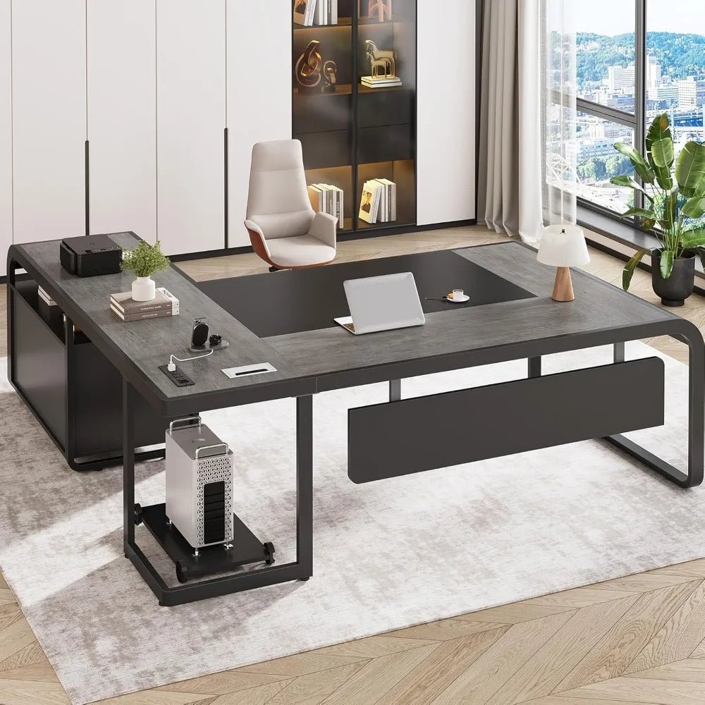 Executive Desk,Office Desk with File Drawer,Desk with Drawers,Computer Desk with Mobile CPU Stand,Storage Shelves,Customized