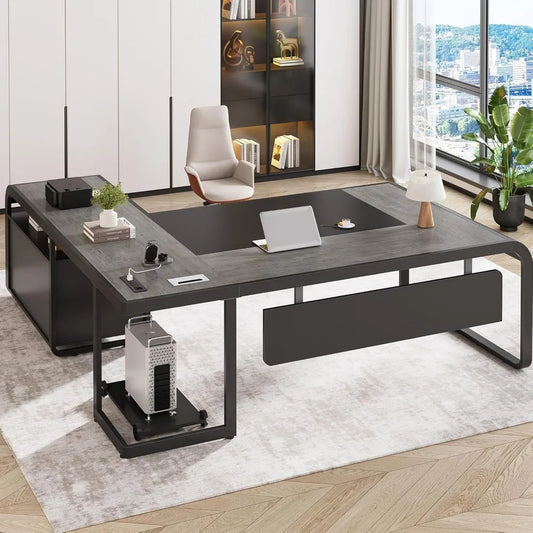 Executive Desk,Office Desk with File Drawer,Desk with Drawers,Computer Desk with Mobile CPU Stand,Storage Shelves,Customized