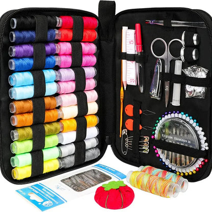 Sewing Kit with Threads Needles Storage Bag Scissors Tape Measure Buttons Portable Travel DIY Embroidery Handwork Sewing Box Set