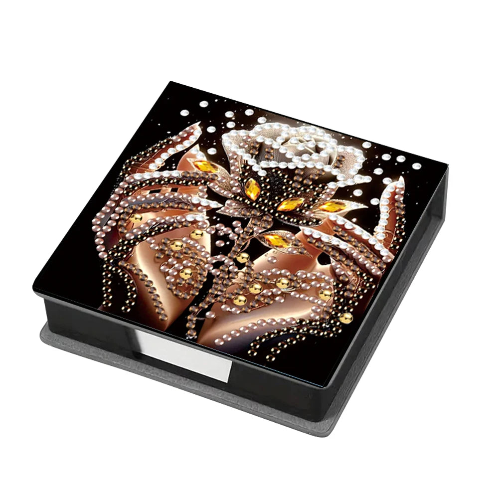 Flowers Leather Diamond Painting Notecard Box Gem Art Sticky Note Holder Gem Painting Memo Pad Holder Mosaic Kit for Home Office
