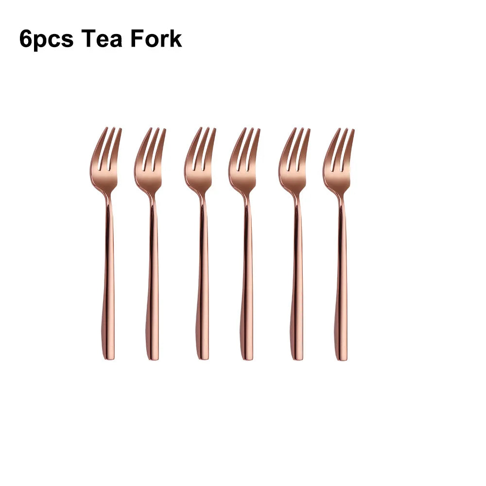 6Pcs Elegant Gold Flatware Set Stainless steel 304 Cutlery Mirror Silverware Rose Knife Fork High Polish Western Dinner Set