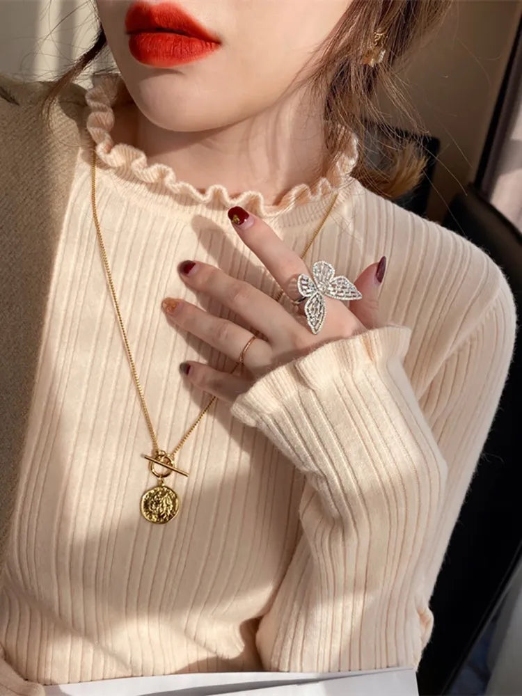 Turtleneck Sweater Women Fashion 2025 New Binding Stretch Tops Women Knitted Pullovers Long Sleeve Bottoming Knitted Sweater