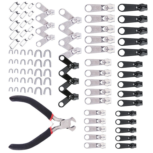 85Pack Metal Zippers Repair Kit Sets Zipper Repair Replacement Kit Easy Fix Zipper Slider Head Puller Accessories Tools