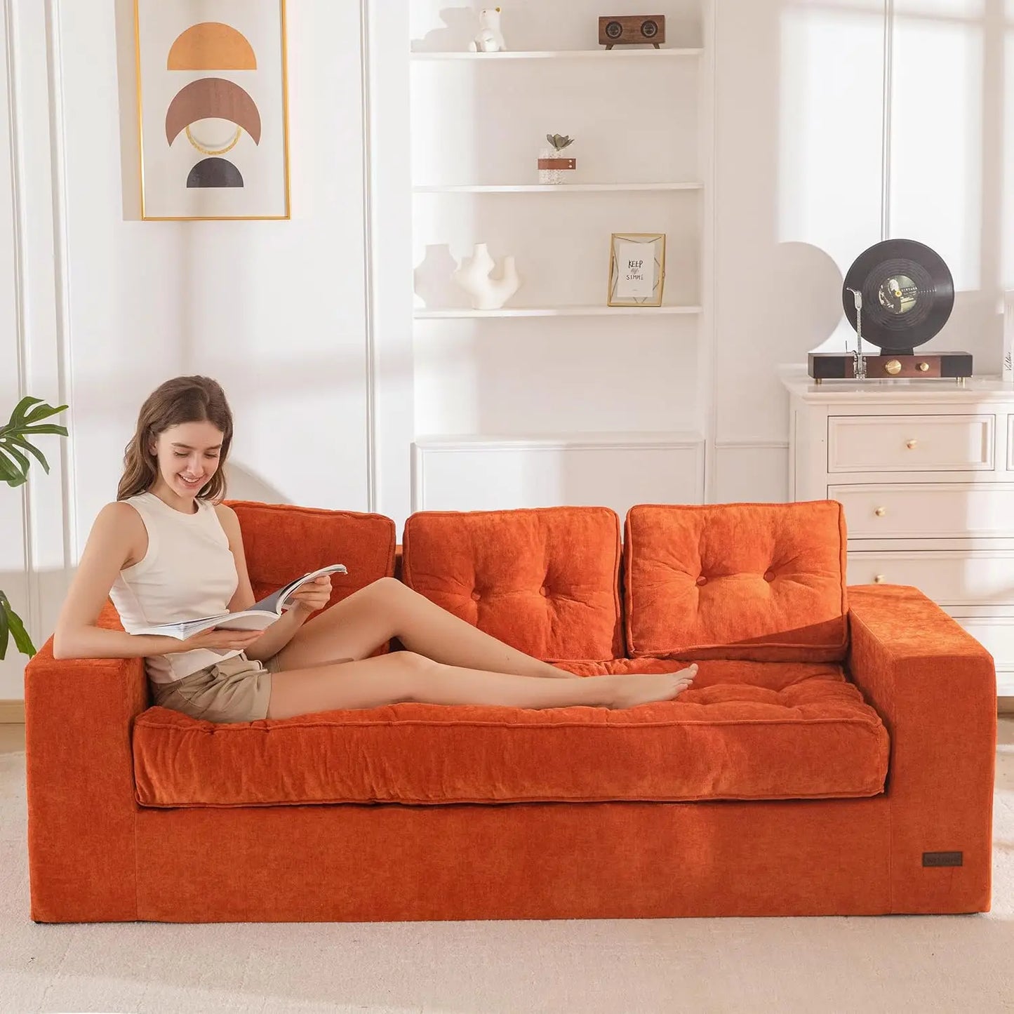 3 Seater Couch for Living Room, Boneless Couch with Tufted Cushion & Backrest, Upholstered Floor Sofa, Sofa in A, Customized