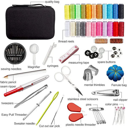 Sewing Kit with Threads Needles Storage Bag Scissors Tape Measure Buttons Portable Travel DIY Embroidery Handwork Sewing Box Set