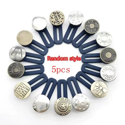 5pcs Button Extender For Pants Adjustable Waist Button Retractable Waistband Expander Random Color No Sew Buttons