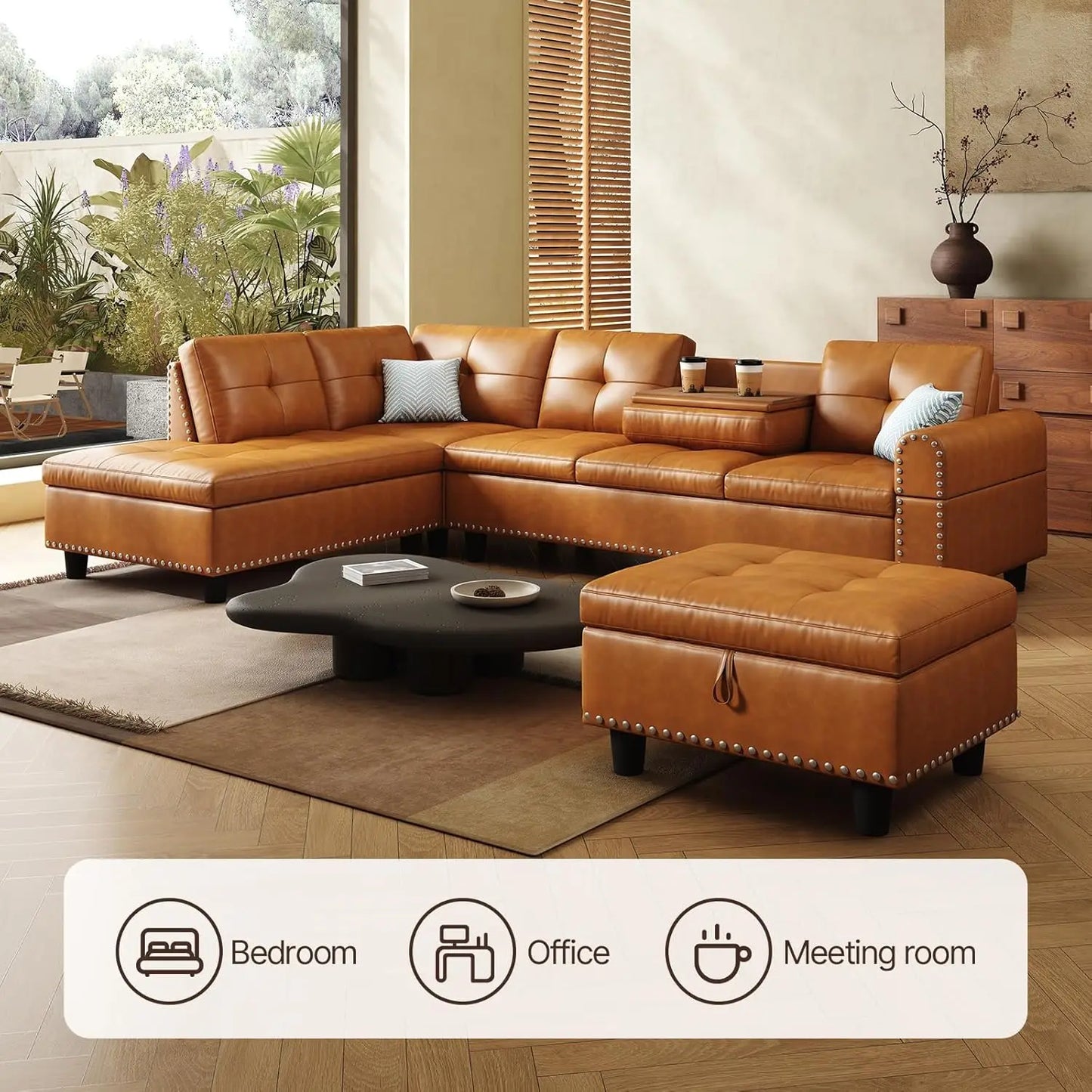 97.5" Oversized Sectional Couch, L Shaped Couchwith Storage Ottoman, Modern Modular Sofa withDeep Seat, Sectional, Customized