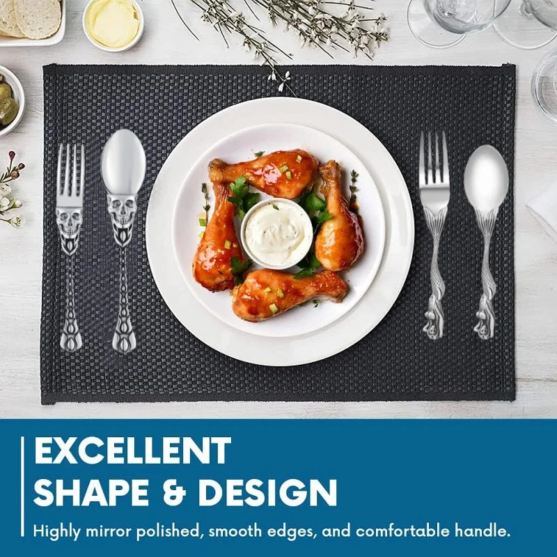 Creative Party Decor Fork and Spoon Set Skull Angel Mermaid Cutlery Stainless Steel Fork Spoon Halloween Party Dinner Cutlery