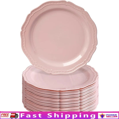 Vintage Disposable Plastic Dessert Plates 20 PC Heavy Duty Party Set 7.5 Inch Sturdy Reusable Fine China Look Ideal Events