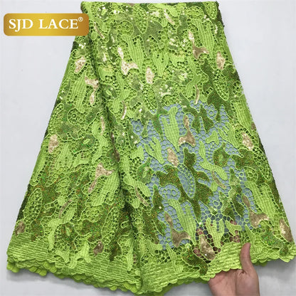 SJD LACE Nigerian Sequins Water Soluble Lace Fabrics 2025 High Quality African 5Yards Guipure Cord Lace for Women Dress Sew 4046