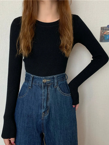 2025 New Women Sweater Autumn Winter Long Sleeve Pullover Basic Top Fashion O-neck Elastic Female Winter Solid Knitted Jumper