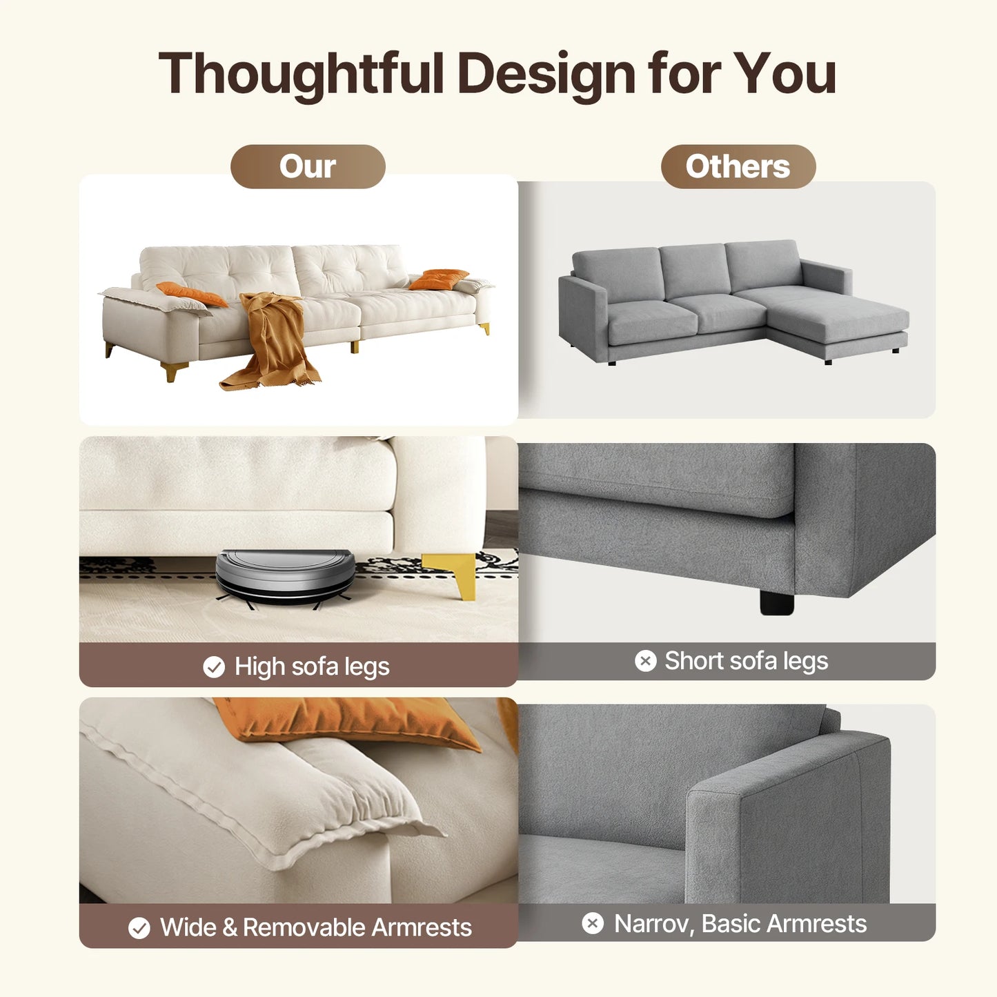 104.7" sectional Couch, mid-Century Modern 4-Seater Comfy Cloud Couch for Living Room Office, Button Tufted upholstered Metal Le