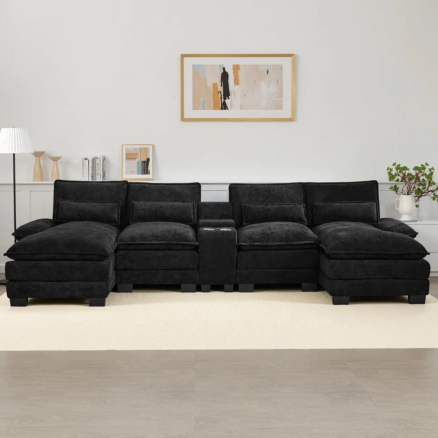 125" U Shaped Cloud Modular Sectional Couch for Living Room, Small Comfy Chenille Sofa with Double Chaise Lounge,, Customized