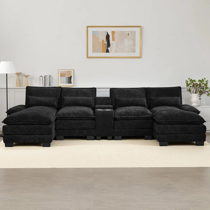 125" U Shaped Cloud Modular Sectional Couch for Living Room, Small Comfy Chenille Sofa with Double Chaise Lounge,, Customized