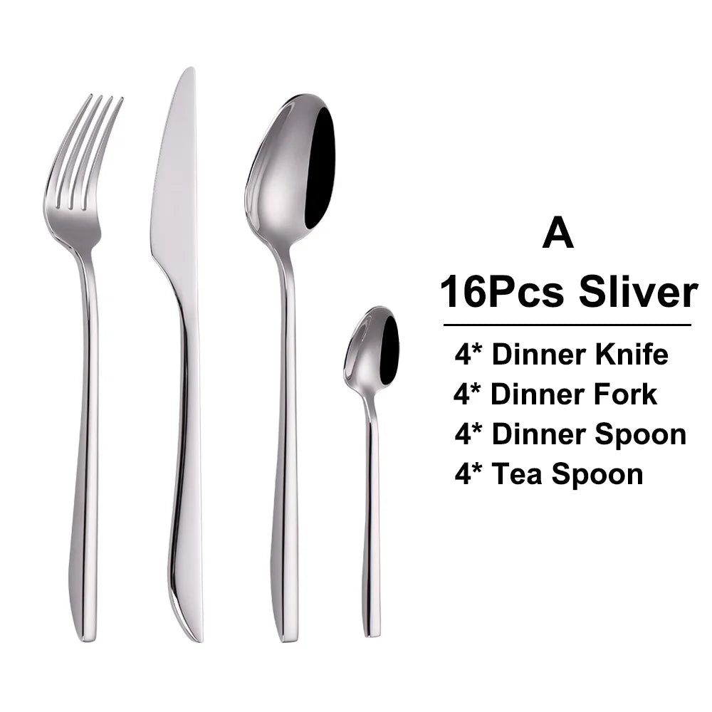 6/16/20/24/28Pcs Cutlery Set Stainless Steel 304 Tableware Mirror Sliver Dinner Set Western Knife Fork Spoon Elegant Flatware
