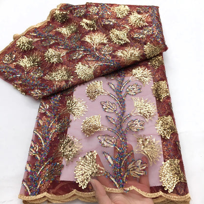 Black French Mesh Lace Fabric Sequins Flocking Bride Dress 2025 High Quality African Lace Fabric 5 Yards Nigerian Tulle Lace Sew