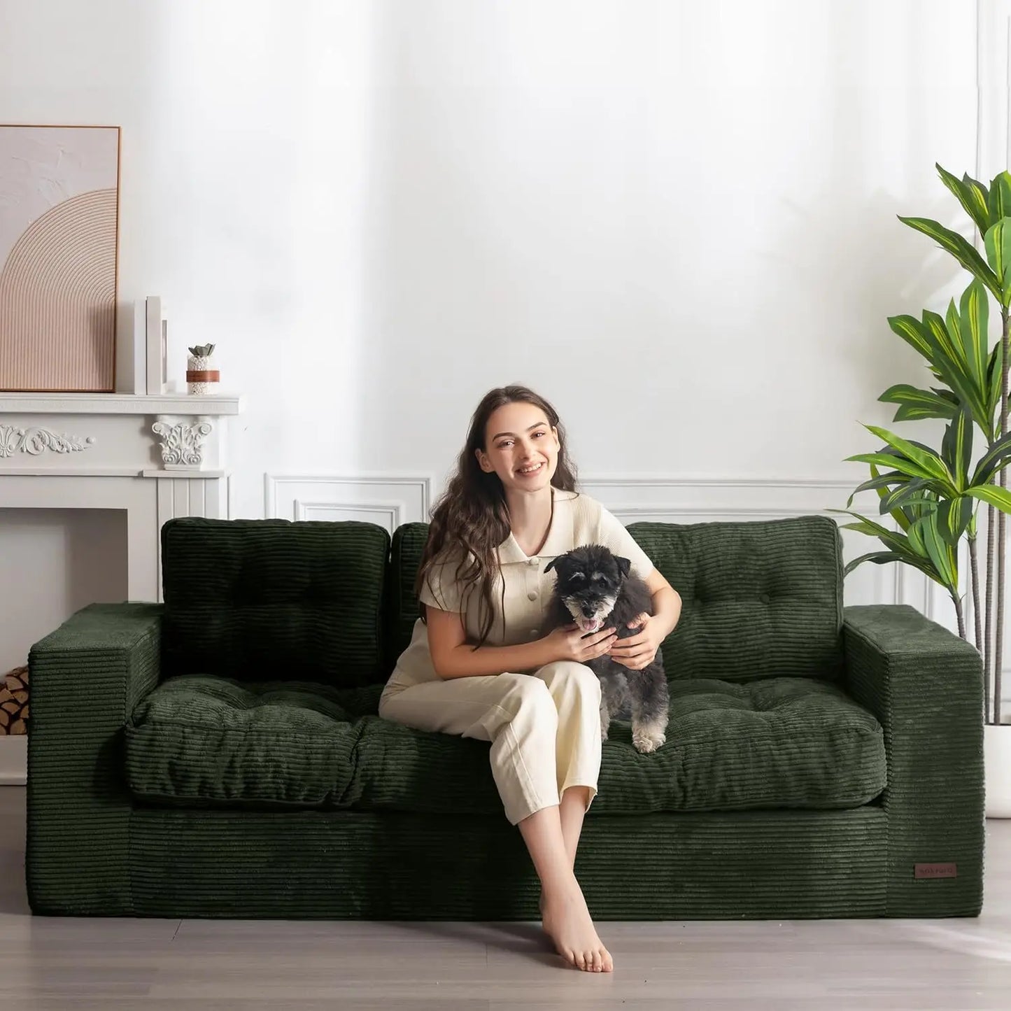 3 Seater Couch for Living Room, Boneless Couch with Tufted Cushion & Backrest, Upholstered Floor Sofa, Sofa in A, Customized